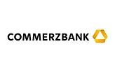Commerzbank logo featuring the name in black text and a yellow hexagonal symbol on a white background.